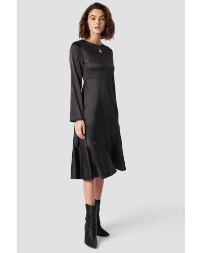 satin black long sleeve dress
