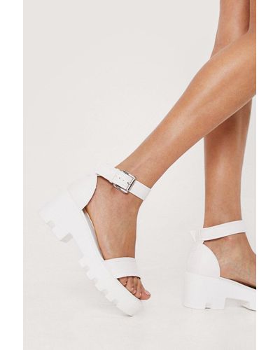 Nasty Gal Synthetic Faux Leather Cleated Ankle Strap Sandals in White - Lyst