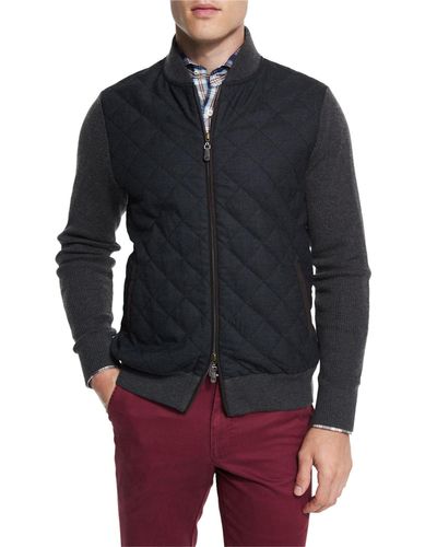 Peter Millar Ribbed Knit & Quilted Bomber Jacket in Charcoal (Gray) for Men - Lyst