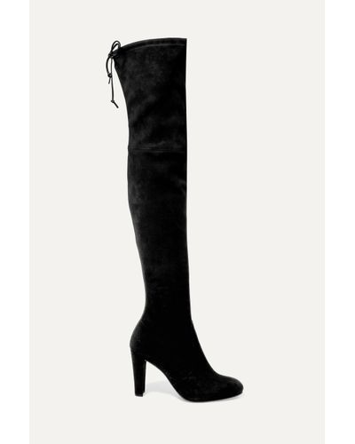 Stuart Weitzman Satin Highland Overknees Aus Elastischem Veloursleder in Schwarz - Lyst