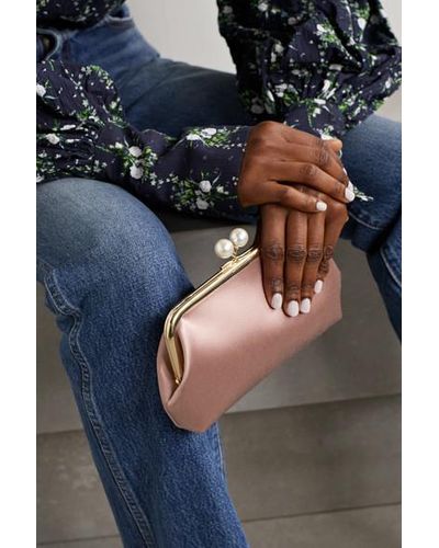 Anya Hindmarch Maud Faux Pearl-embellished Satin Clutch in Pink 