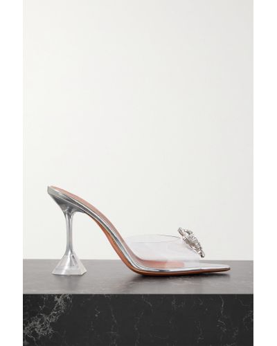 AMINA MUADDI Denim Rosie Crystal-embellished Pvc Mules in White | Lyst