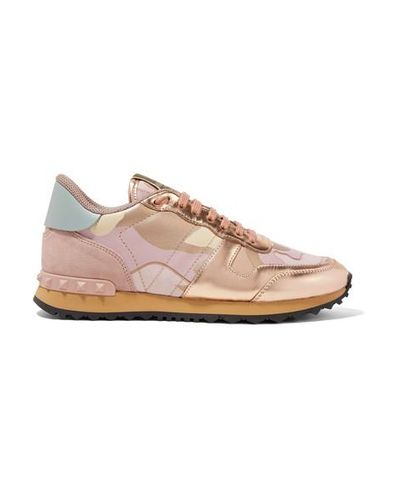 Valentino Valentino Garavani Rockrunner Metallic Leather And Suede-trimmed  Camouflage-print Canvas Sneakers in Pastel Pink (Pink) - Lyst