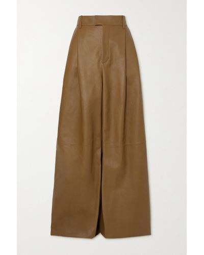 Bottega Veneta Leather Wide-leg Pants in Brown - Lyst