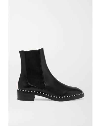 Stuart Weitzman Cline Faux Pearl-embellished Leather Chelsea Boots in Black - Lyst