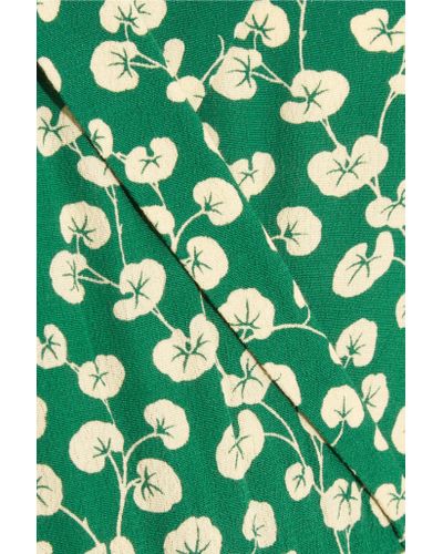 Ganni Dalton Floral-print Crepe Wrap Dress in Green - Lyst