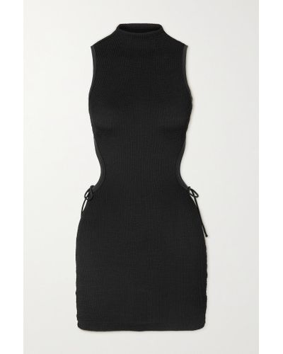 Leslie Amon Synthetic Phoebe Cutout Seersucker Mini Dress in Black ...
