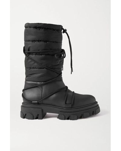 ganni quilted shell and leather platform boots