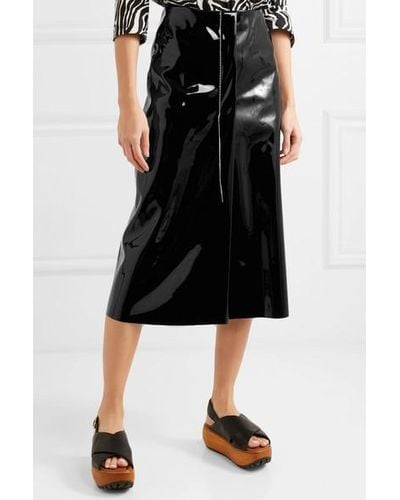 Marni Faux Patent-leather Midi Skirt in Black | Lyst
