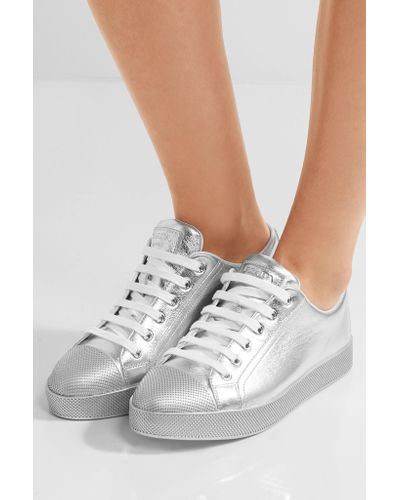 mens silver prada sneakers