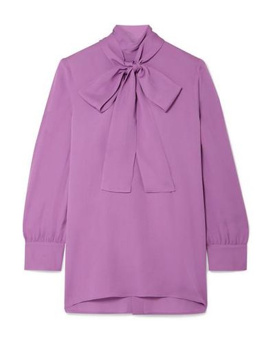purple blouse with bow