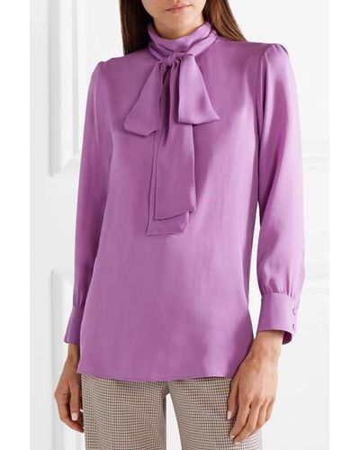 purple blouse with bow