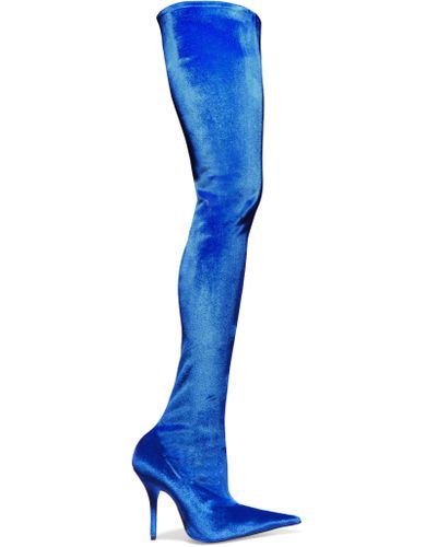 blue velvet knee high boots