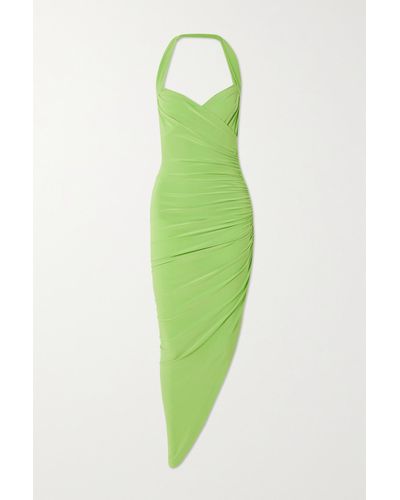 Norma Kamali Cayla Asymmetric Draped Stretch-jersey Halterneck Dress in Green - Lyst