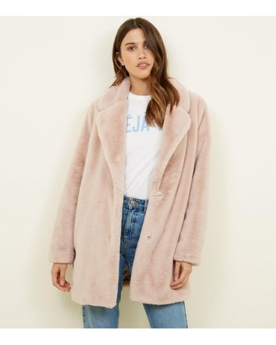 New Look Pale Pink Faux Fur Longline Coat Lyst Look Pale Pink Faux Fur Longline Coat, New Look White Faux Fur Longline Coat