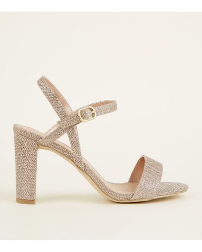 Rose Gold Glitter Block Heel Sandals 