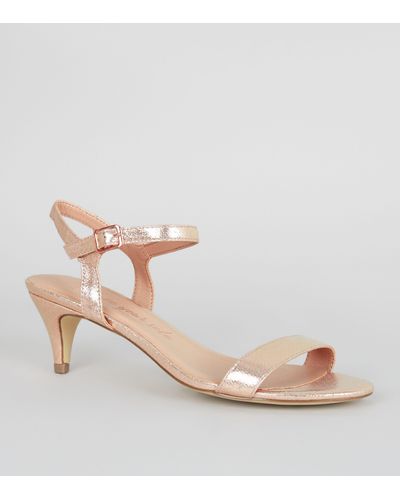 Wide Fit Rose Gold Kitten Heel Sandals 