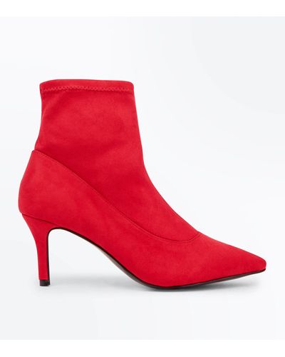 red kitten heel sock boots