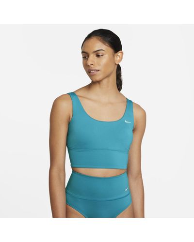 Nike Essential Scoop Neck Midkini Swim Top in Aquamarine (Blue) - Lyst