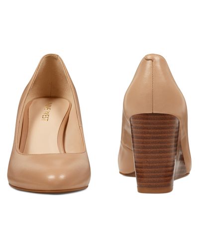 Nine West Leather Jazzin Almond Toe Wedges in Natural Leather 