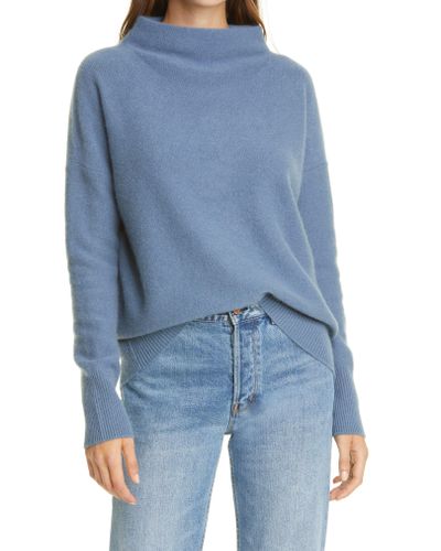 Vince Funnel Neck Boiled Cashmere Sweater in Blue - Lyst