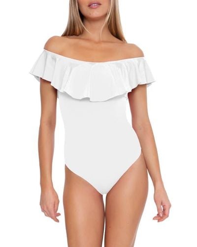 Trina Turk Monaco Off The Shoulder Ruffle One-Piece Swimsuit - White