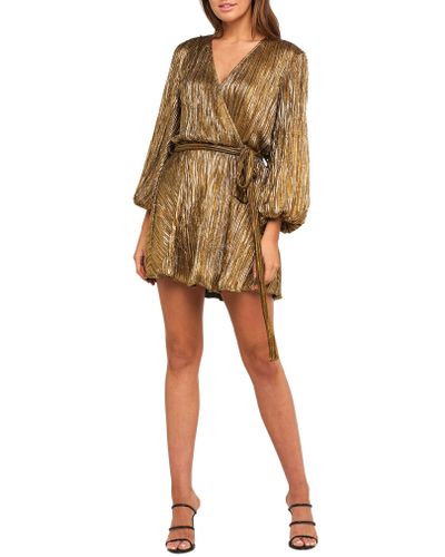 Bellissa pleated long sleeve faux wrap dress Clearance