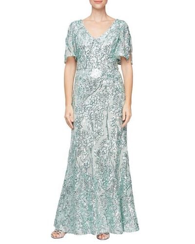 Alex Evenings Women's Embroidered Sequin A-Line Gown Purple Size 6Petite