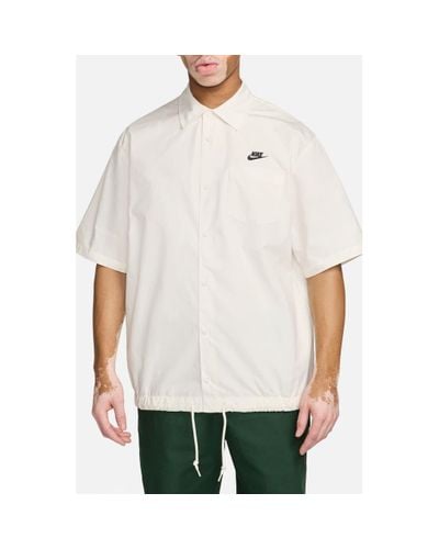 Nike Club Venice Short Sleeve Drawstring Hem Cotton Button-Up Shirt - White