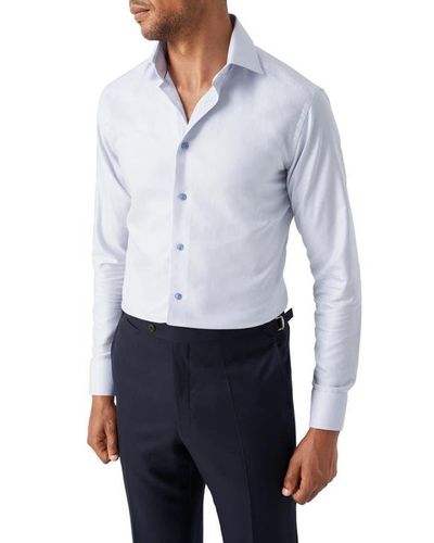 Eton Slim Fit Textured Solid Cotton Shirt - Blue