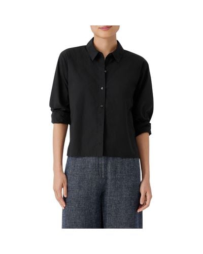 Eileen Fisher Classic Point Collar Organic Cotton Poplin Button-Up Shirt - Black