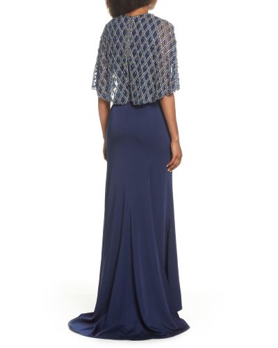 mac duggal beaded cape gown