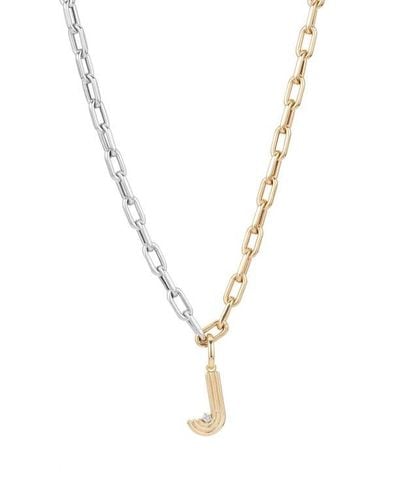 Adina Reyter Two-Tone Paper Cip Chain Diamond Initial Pendant Necklace - Metallic