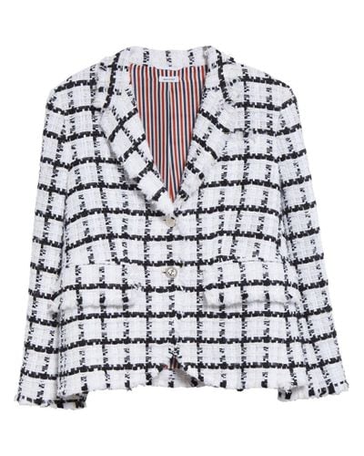 Thom Browne Windowpane Check Tweed Blazer - Blue