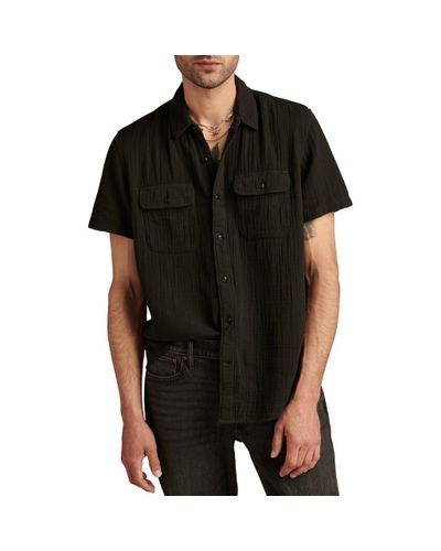 Lucky Brand Short Sleeve Cotton Gauze Button-Up Shirt - Black