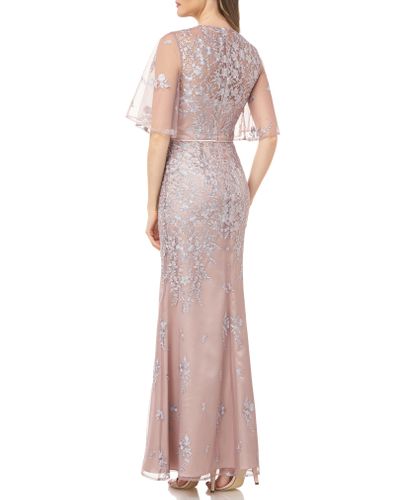 js collections illusion embroidered capelet gown