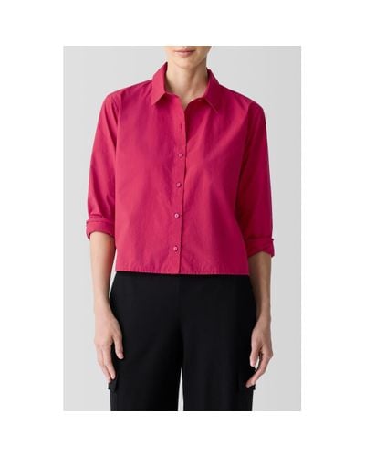 Eileen Fisher Classic Point Collar Organic Cotton Poplin Button-Up Shirt - Red