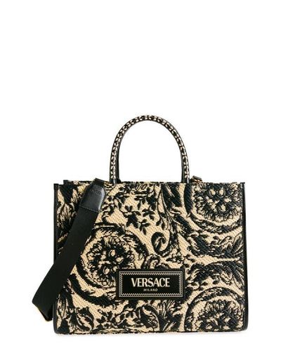Versace Large Barocco Floral Raffia Tote - Black