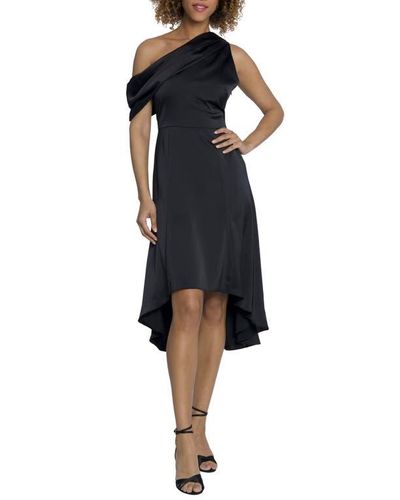Black satin high low dress sale