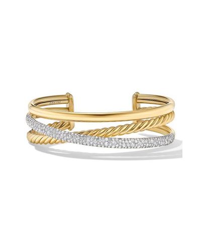 David Yurman Pavé Diamond 3-Row Crossover Cuff Bracelet - Metallic