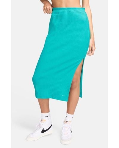 Nike Side Slit Rib Midi Skirt - Blue