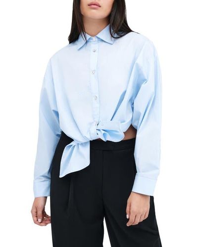 MARCELLA Ezra High-Low Cotton Button-Up Shirt - Blue