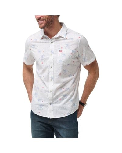 Travis Mathew Lincoln Way Tropical Print Short Sleeve Stretch Button-Up Shirt - White