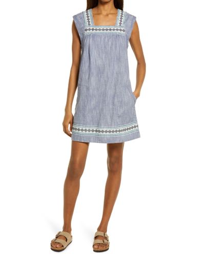 Faherty Brand Hailee Stripe Trim Organic Cotton Shift Dress in Blue - Lyst