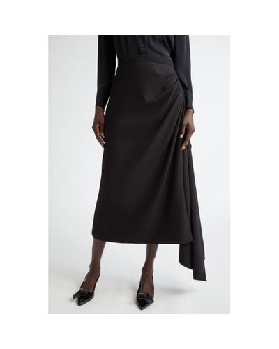 Erdem Drape Detail Virgin Wool Grain De Poudre Pencil Skirt - Black