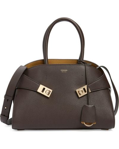 Ferragamo Small Hug Grained Leather Top Handle Bag - Black