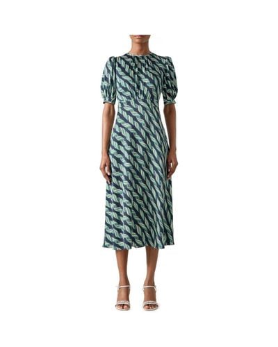 LK Bennett Jem Ribbon Print A-Line Dress - Green