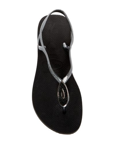 Havaianas Luna Special Crystal Accented Thong Sandal in Black - Lyst