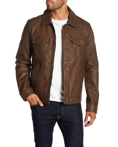 brown leather trucker jacket