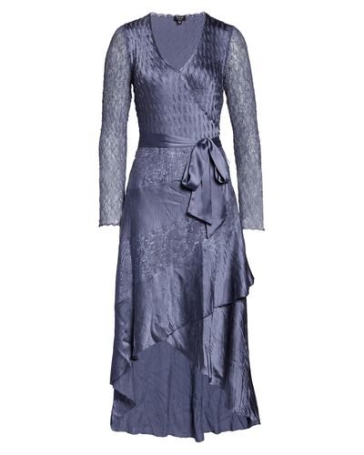 Komarov Long Sleeve Charmeuse & Chiffon Maxi Dress in Purple Sage